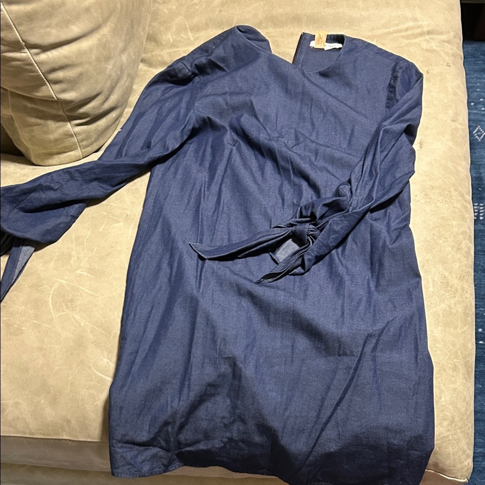 Tibi Navy Long-Sleeve Tie-Waist Dress